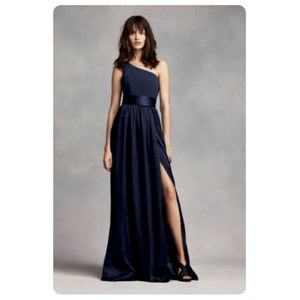 David's Bridal-One Shoulder Dress with Satin Sash